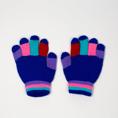 Navy blue girls' gloves with glitter and snowflakes - Accessories