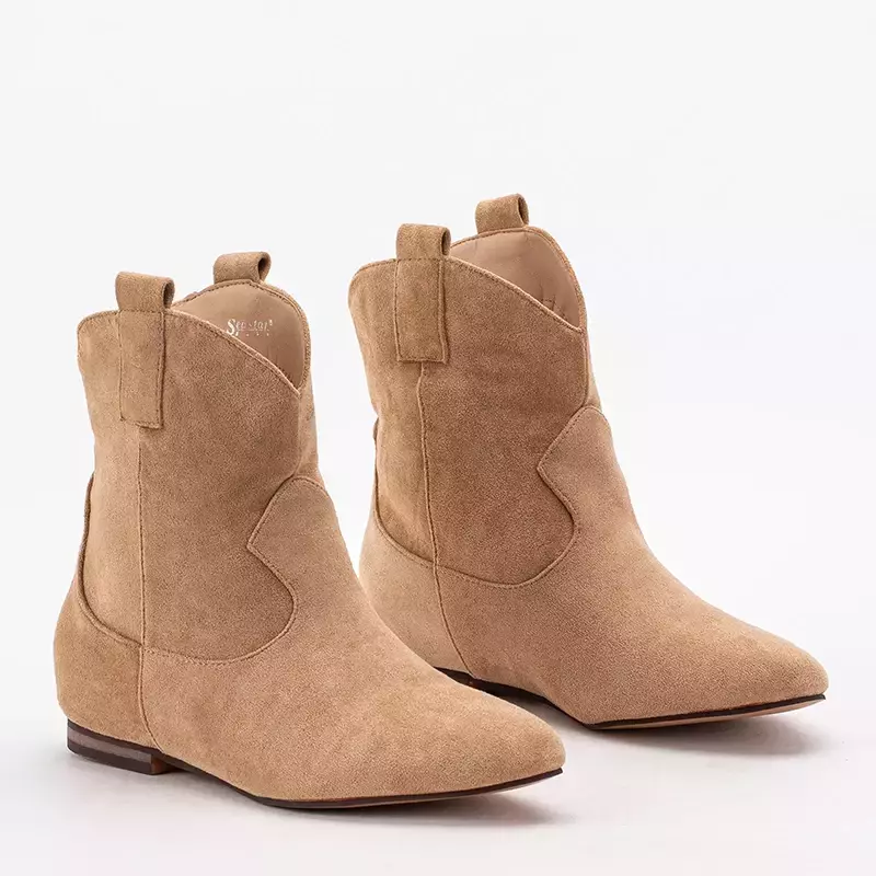 OUTLET Beige women's slip on ankle boots a'la Renola cowboy boots - Footwear