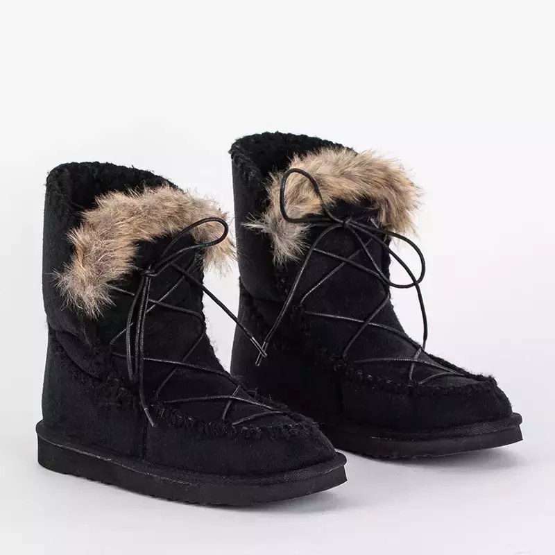 OUTLET Black eco suede women's snow boots Oiu - Footwear