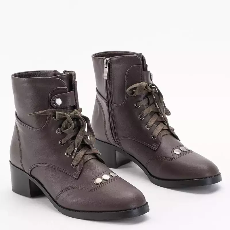 OUTLET Dark brown women's ankle boots with flat heels Rinta - Shoes