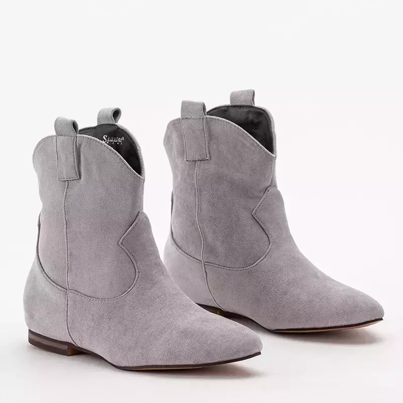 OUTLET Gray women's slip-on ankle boots a'la cowboy boots Renola - Shoes