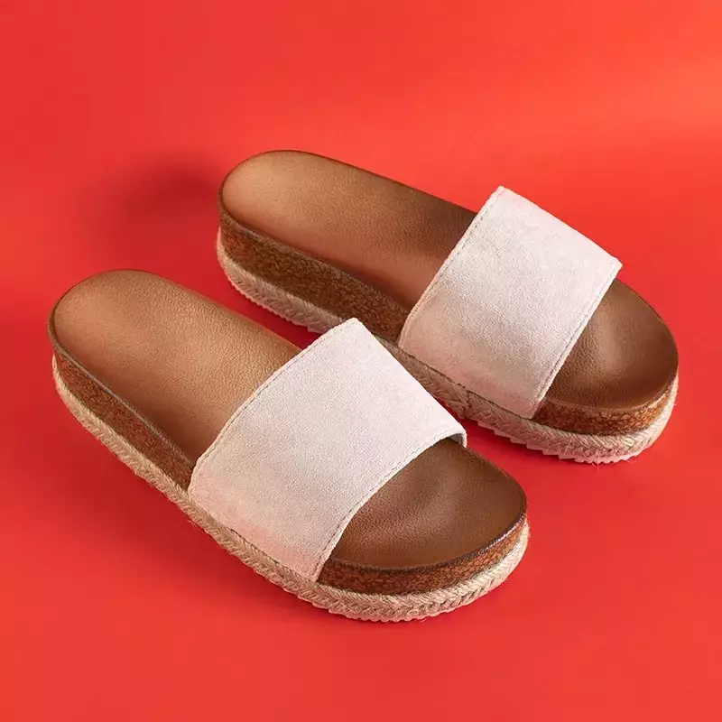 OUTLET Women's beige slippers on the Kosala platform - Footwear