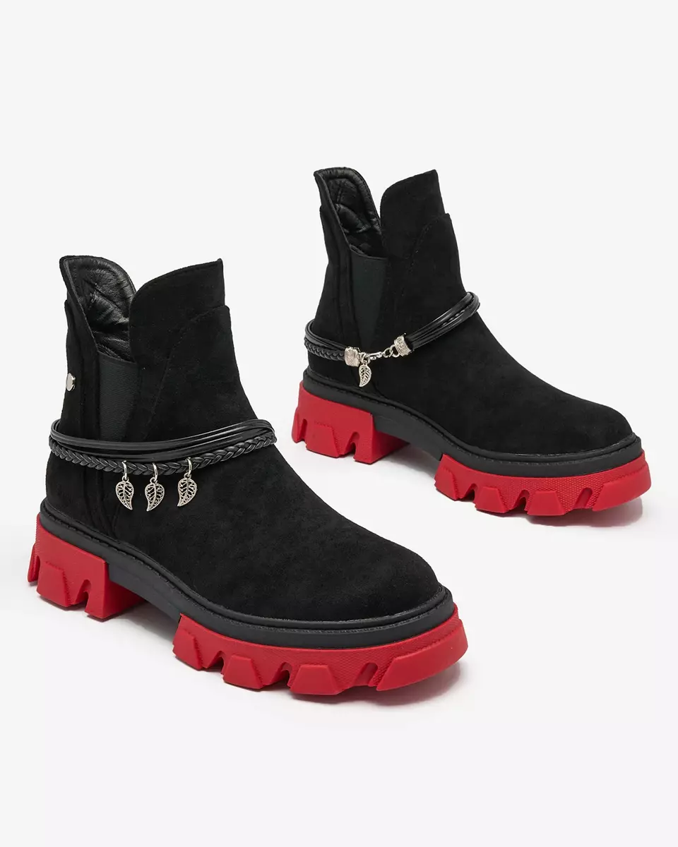 Royalfashion Black women's insulated boots with red sole Red Style