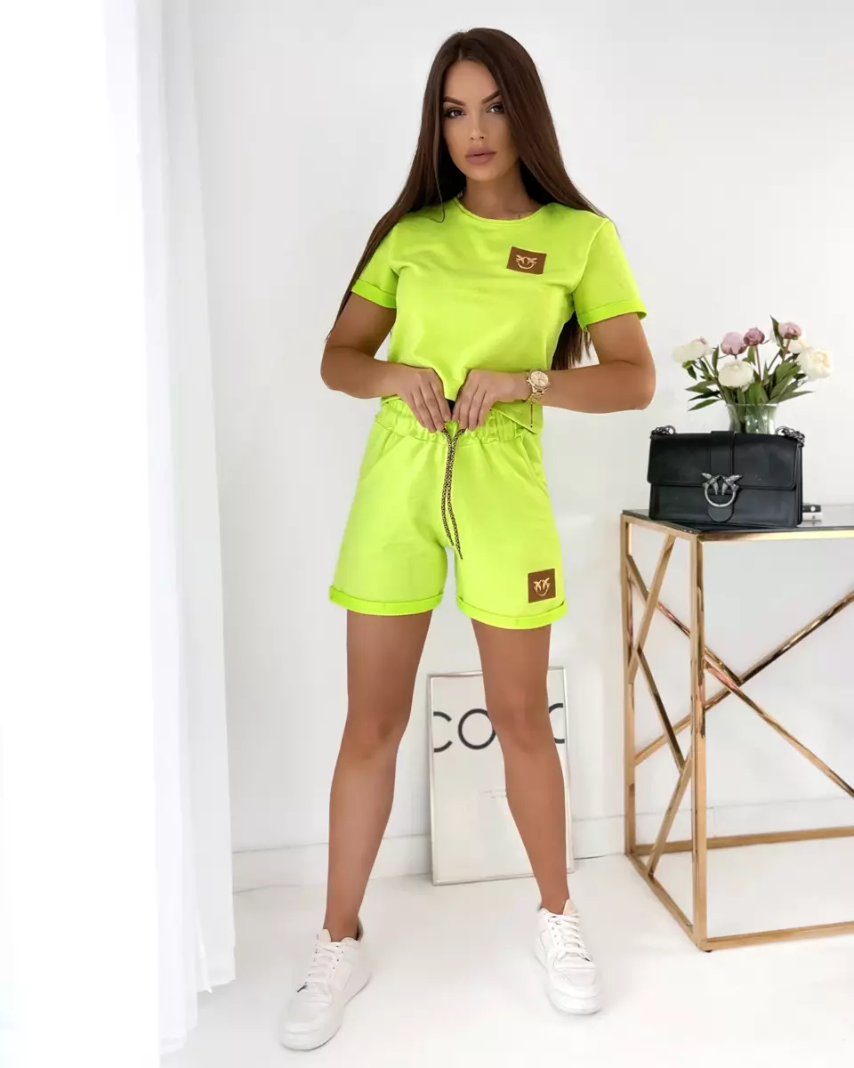 Royalfashion Neon green two-piece women's sports set with patches