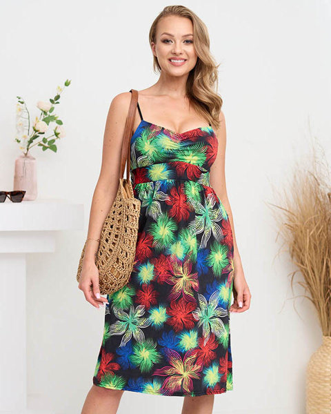 Black and green women's dress with print- Clothing