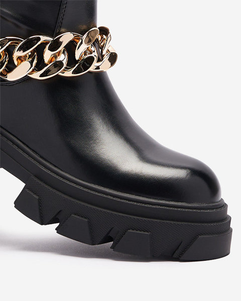 Black women's eco-leather ankle boots with a chain Adiza - Footwear