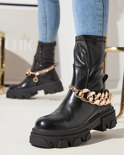 Black women's eco-leather ankle boots with a chain Adiza - Footwear
