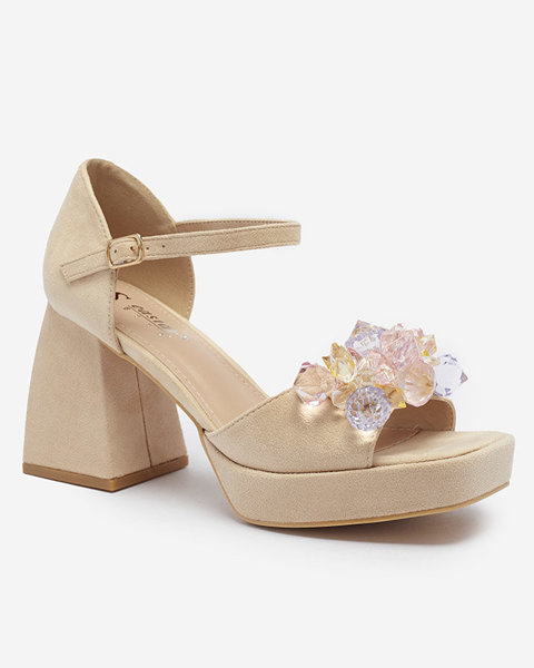 Cream women's chunky post sandals with crystals Celidi - Footwear