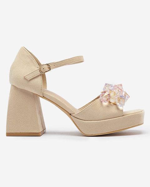 Cream women's chunky post sandals with crystals Celidi - Footwear