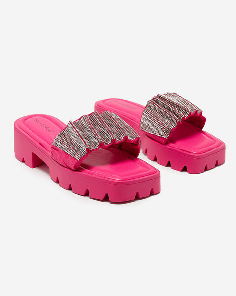 Dark pink women's slippers with cubic zirconia Emkoy - Footwear