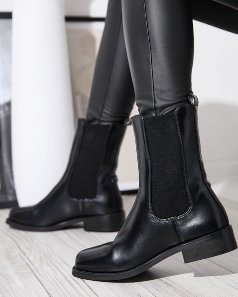 High boots for women with a square toe in black Sudis- Footwear