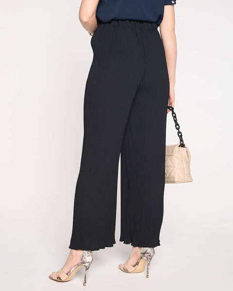 Ladies' black ribbed wide palazzo pants - Clothing