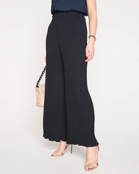 Ladies' black ribbed wide palazzo pants - Clothing