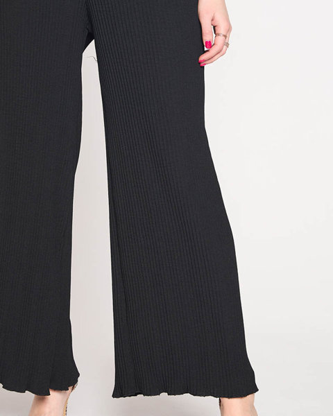 Ladies' black ribbed wide palazzo pants - Clothing