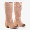 Light brown women's openwork boots on the post Marum - Footwear