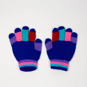 Navy blue girls' gloves with glitter and snowflakes - Accessories