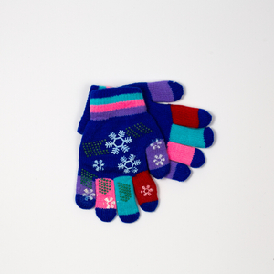 Navy blue girls' gloves with glitter and snowflakes - Accessories