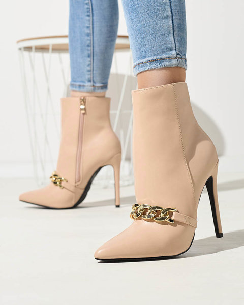 OUTLET Beige stiletto boots decorated with a chain Rittle- Footwear