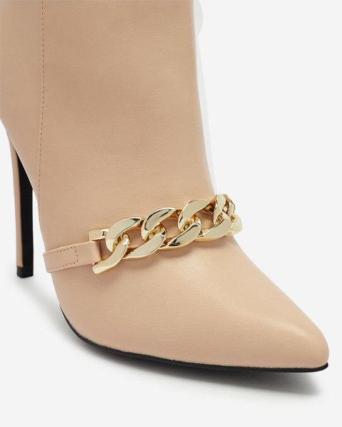 OUTLET Beige stiletto boots decorated with a chain Rittle- Footwear