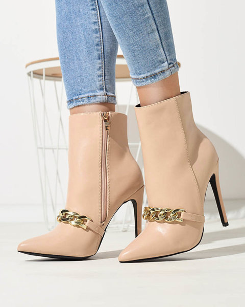 OUTLET Beige stiletto boots decorated with a chain Rittle- Footwear