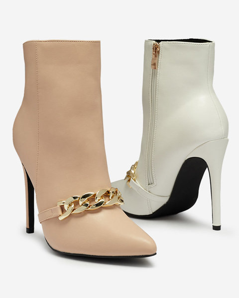 OUTLET Beige stiletto boots decorated with a chain Rittle- Footwear