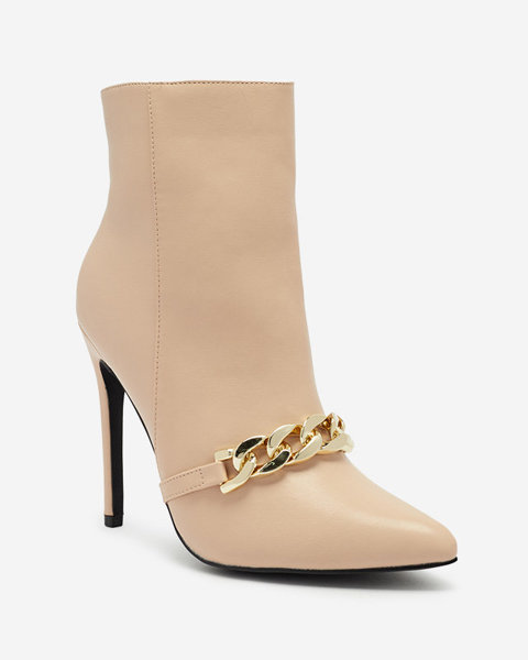 OUTLET Beige stiletto boots decorated with a chain Rittle- Footwear