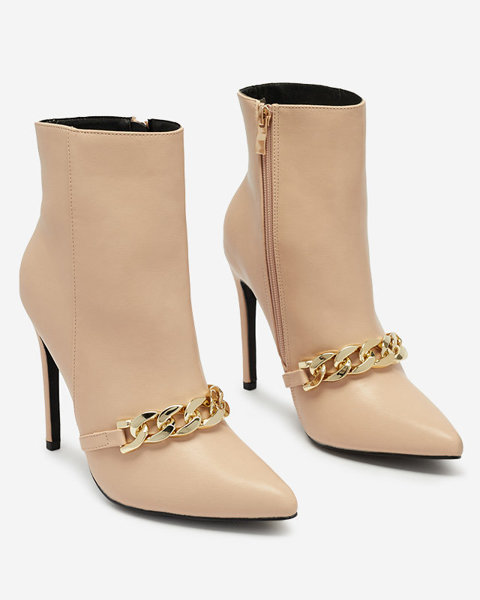 OUTLET Beige stiletto boots decorated with a chain Rittle- Footwear