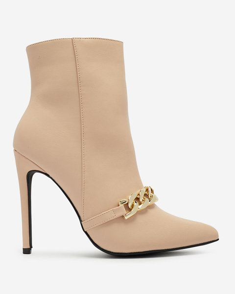 OUTLET Beige stiletto boots decorated with a chain Rittle- Footwear