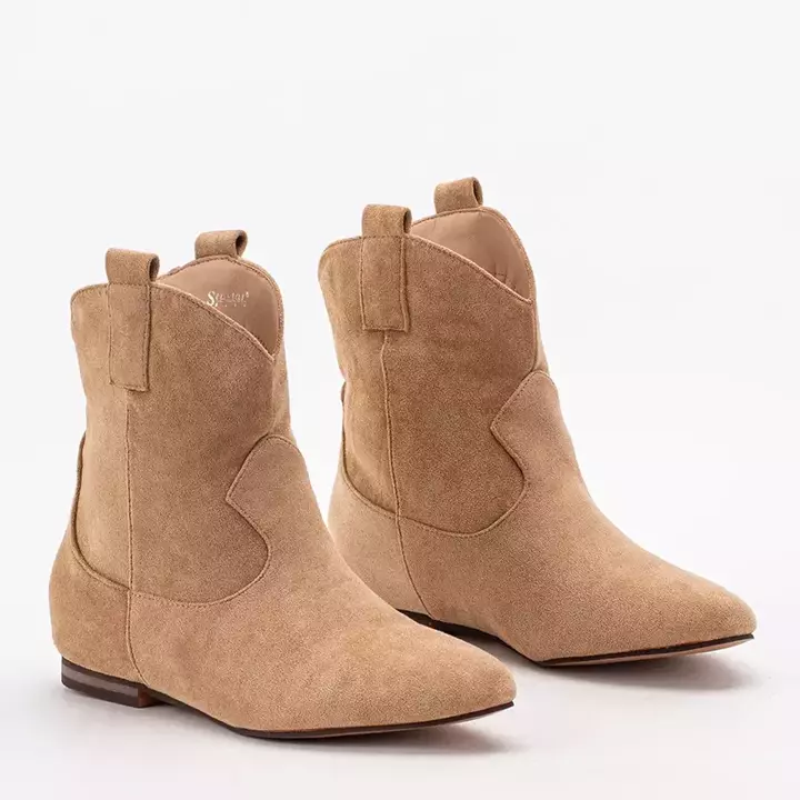 OUTLET Beige women's slip on ankle boots a'la Renola cowboy boots - Footwear