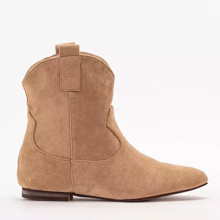 OUTLET Beige women's slip on ankle boots a'la Renola cowboy boots - Footwear