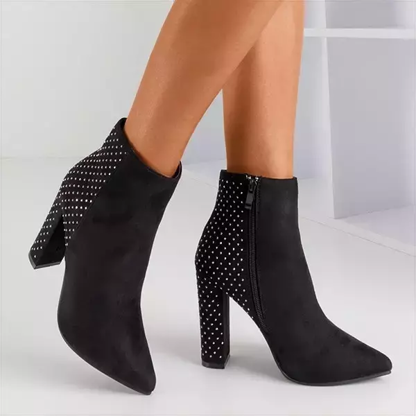 OUTLET Black ankle boots with Holten cubic zirconias - Footwear