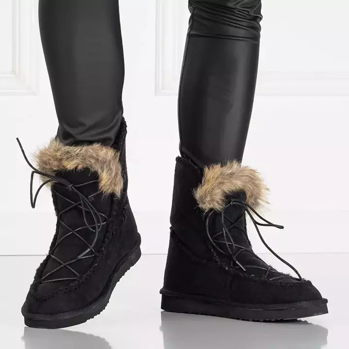 OUTLET Black eco suede women's snow boots Oiu - Footwear