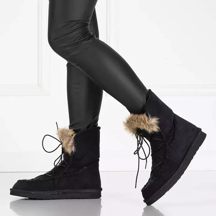 OUTLET Black eco suede women's snow boots Oiu - Footwear