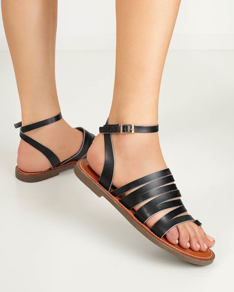 OUTLET Black women's eco-leather sandals with flat heels Gremi - Footwear