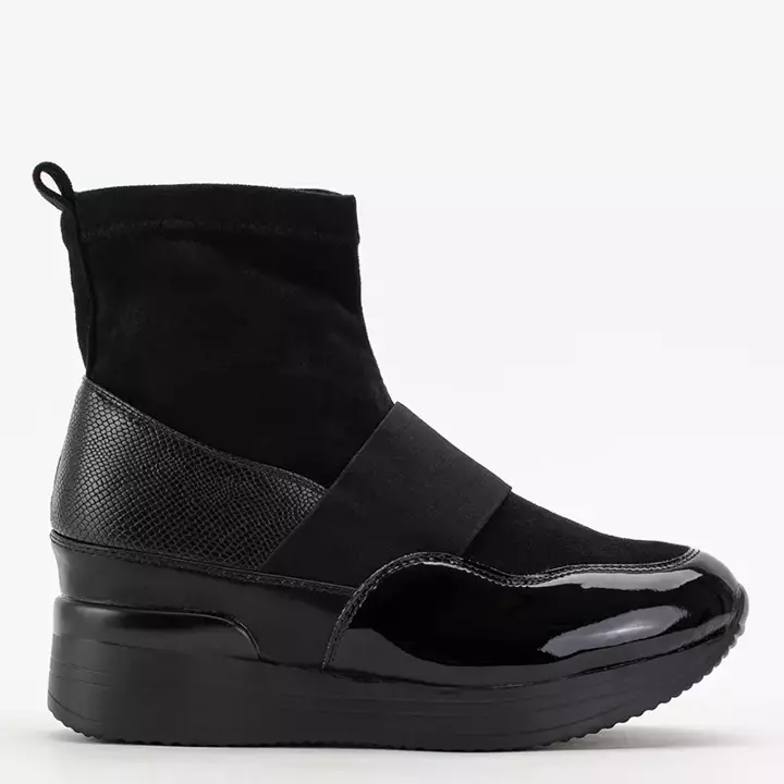 OUTLET Black women's slip-on boots with embossing and patent leather Keledi - Footwear