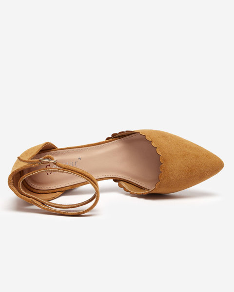 OUTLET Camel women's eco-suede sandals on the Ametis post - Footwear