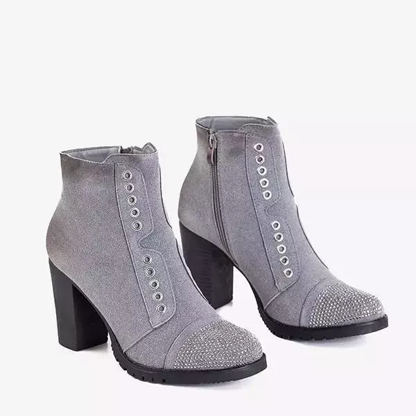 OUTLET Gray women's ankle boots with decorations Valor - Footwear