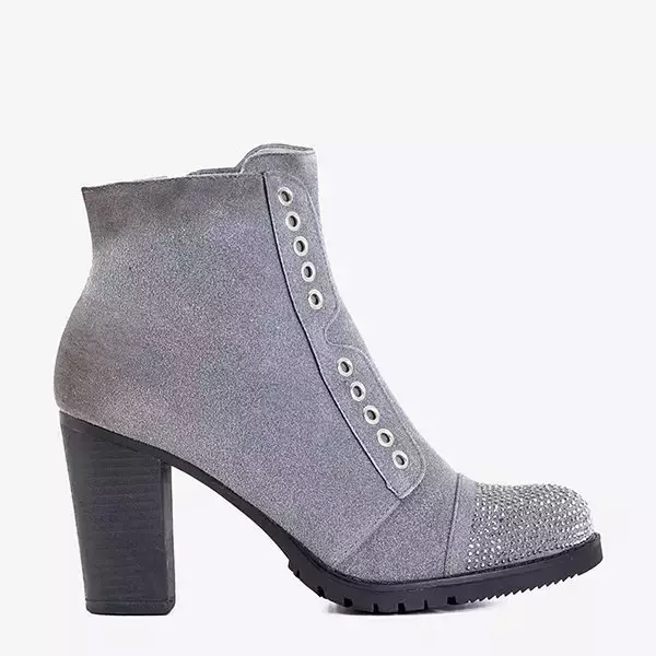 OUTLET Gray women's ankle boots with decorations Valor - Footwear