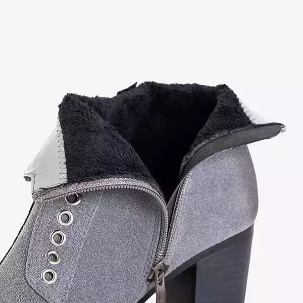 OUTLET Gray women's ankle boots with decorations Valor - Footwear