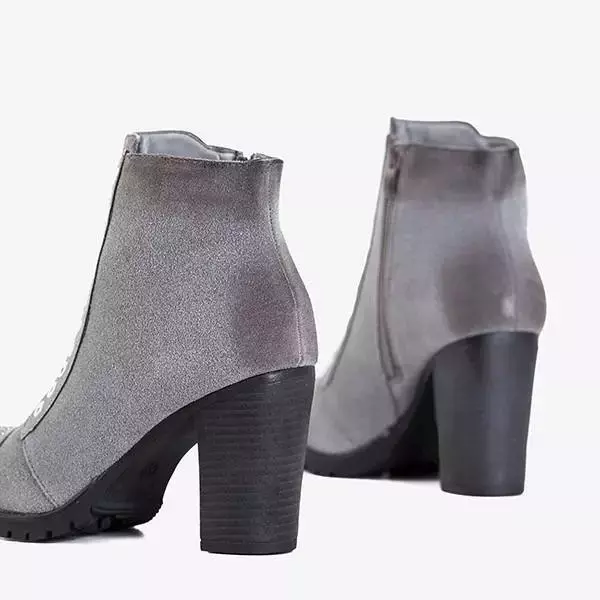 OUTLET Gray women's ankle boots with decorations Valor - Footwear