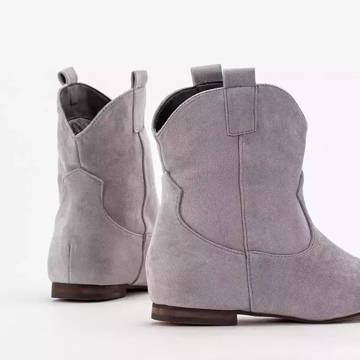 OUTLET Gray women's slip-on ankle boots a'la cowboy boots Renola - Shoes