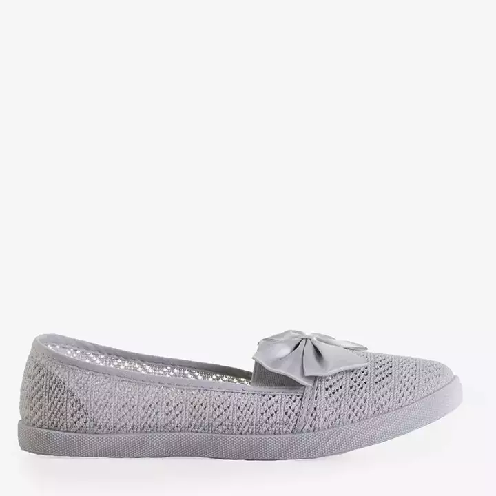 OUTLET Light gray women's openwork slip - on with a bow Azaria - Footwear