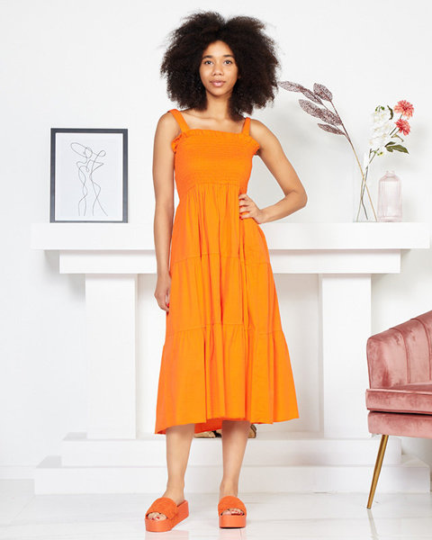 Orange women's long dress with straps - Clothing