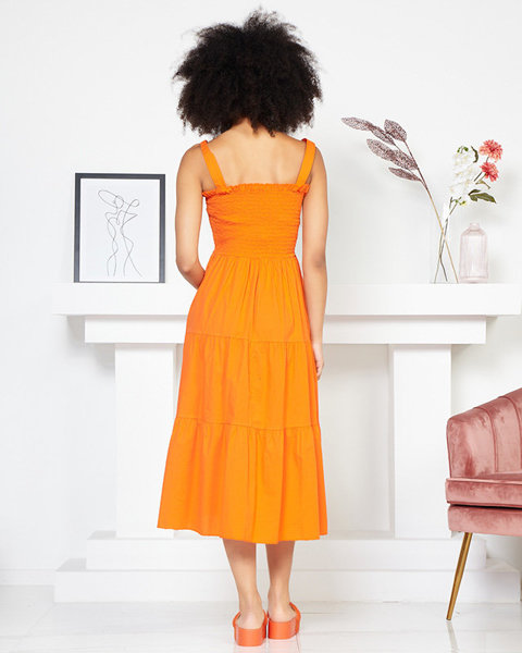 Orange women's long dress with straps - Clothing