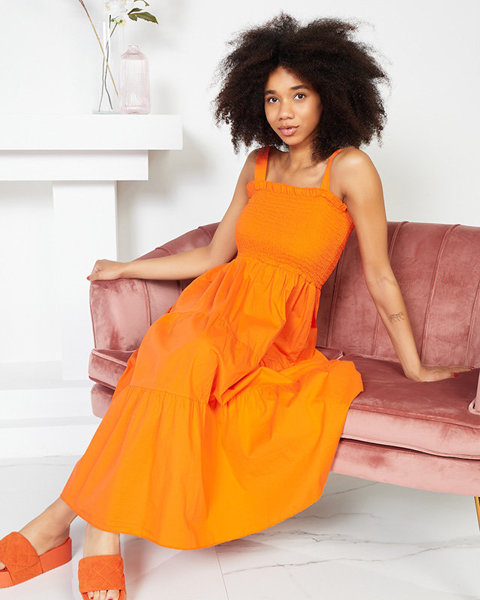 Orange women's long dress with straps - Clothing