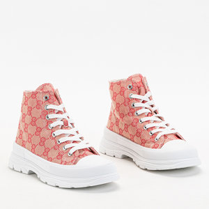 Pink women's high-top sneakers on a chunky sole Sunrime - Footwear