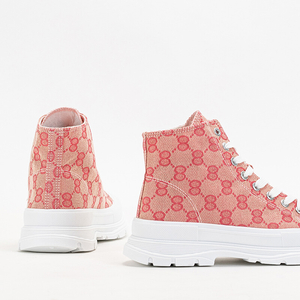 Pink women's high-top sneakers on a chunky sole Sunrime - Footwear