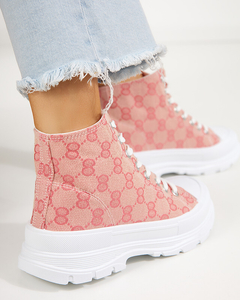 Pink women's high-top sneakers on a chunky sole Sunrime - Footwear