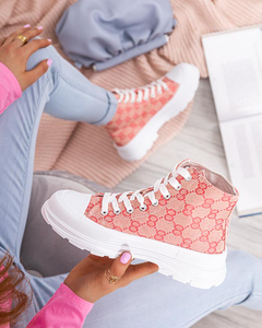 Pink women's high-top sneakers on a chunky sole Sunrime - Footwear