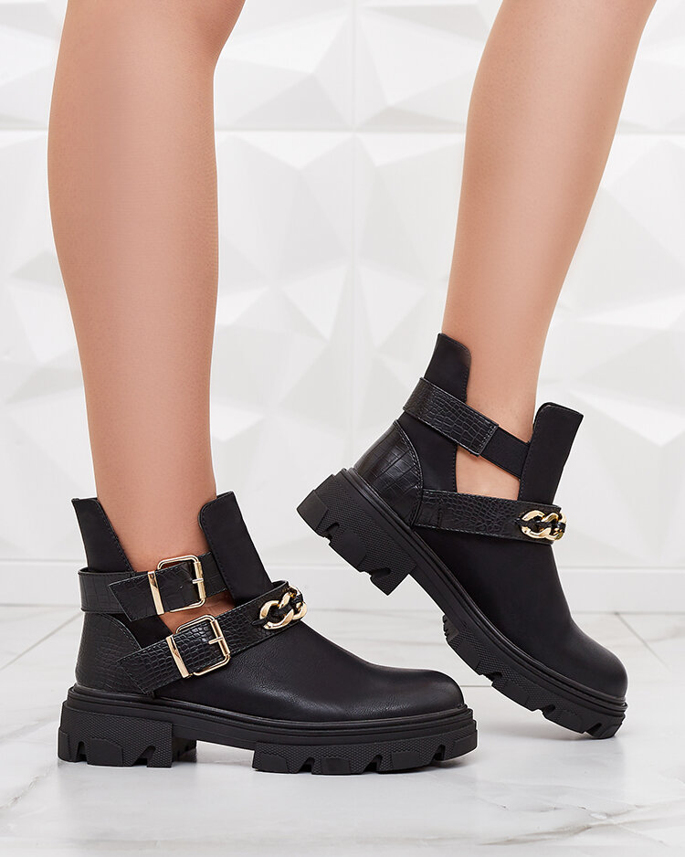 Royalfashion Black women's embellished boots on a solid sole Lavish Steps